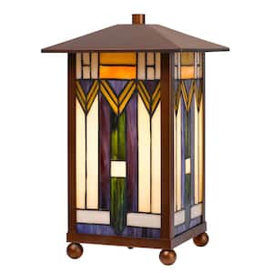 14 in. Rust Metal Accent Lamp with Tiffany Glass