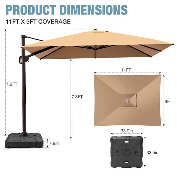 CLOUDFLY 11 ft. x 9 ft. Patio Umbrella with 8-Wheel 260 lbs Base