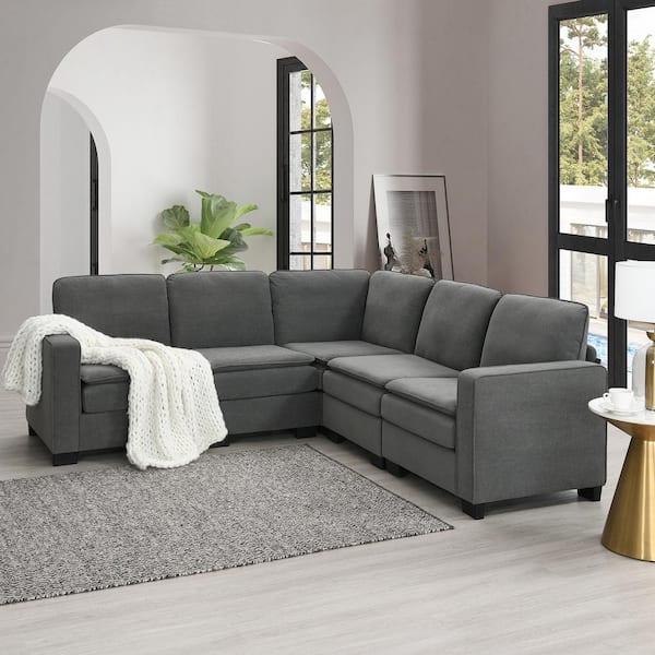 sumyeg 89 in. Modern L-Shaped Velvet Sectional Sofa in. Gray with Double Cushions
