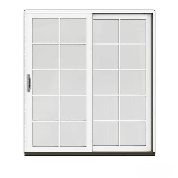 JELD-WEN 72 in. x 80 in. W-2500 Contemporary Red Clad Wood Right-Hand 10 Lite Sliding Patio Door w/White Paint Interior