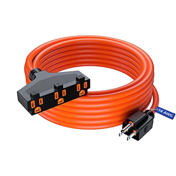 30 ft. 14 / 3 Medium / Heavy Duty Indoor T-Shaped Extension Cord 3-Outlet 15 Amps Orange