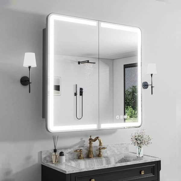36 in. W x 32 in. H Rectangular 3-Color Dynamic Flow Lighting Surface/Recessed Medicine Cabinet with Mirror