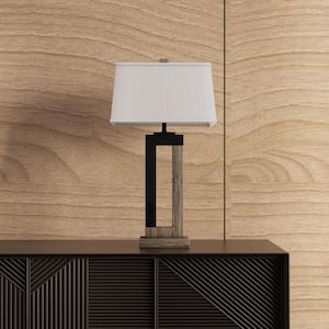 25.9 in. Black and Oatmeal Bedside Table Lamp Set With USB Port and Shades (Set of 2)