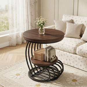 Kerlin 19.68 in. Brown Round Wooden End Table with Curved Frame for Living Room, Easy Assembly