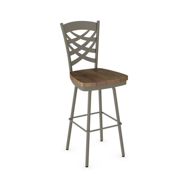 Amisco Weaver 26 In Light Grey Metal, Light Brown Wood Counter Stools