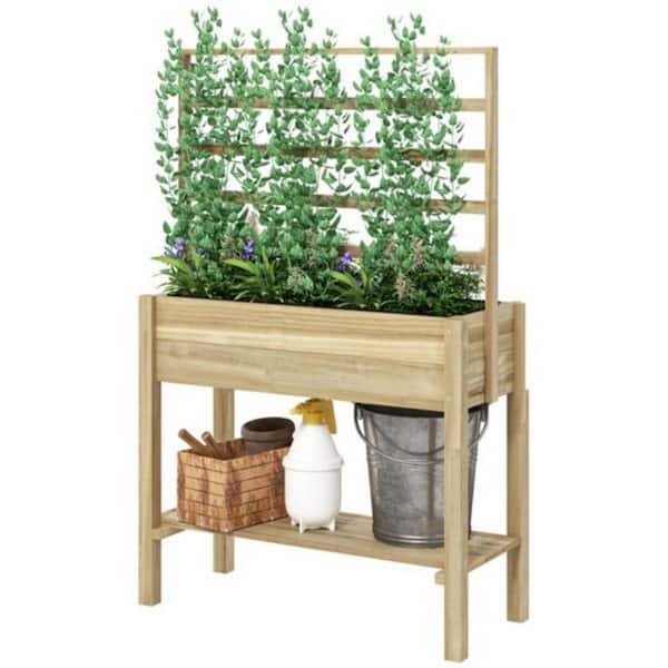Outdoor Series. Length 34.6 in. x Width 14.6 in. Galvanized Flowerpot 1 Piece Wood Material