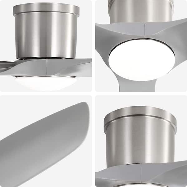 52 in. Smart Nickel Indoor ABS Gray Blade Flush Mount Ceiling Fan with 3-Color Dimmable Light, Remote and Voice Control