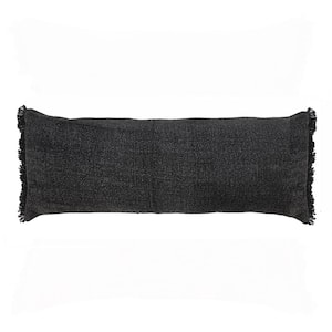 Neera Jet Black Solid Fringe Soft Polyfill 14 in. x 36 in. Lumbar Indoor Throw Pillow