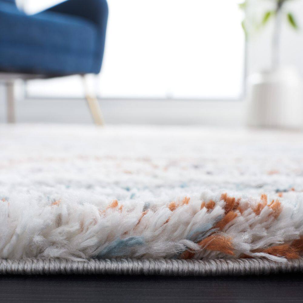 Safavieh Blue Rust Ivory Round Abstract Shag Area Rug 4'5"