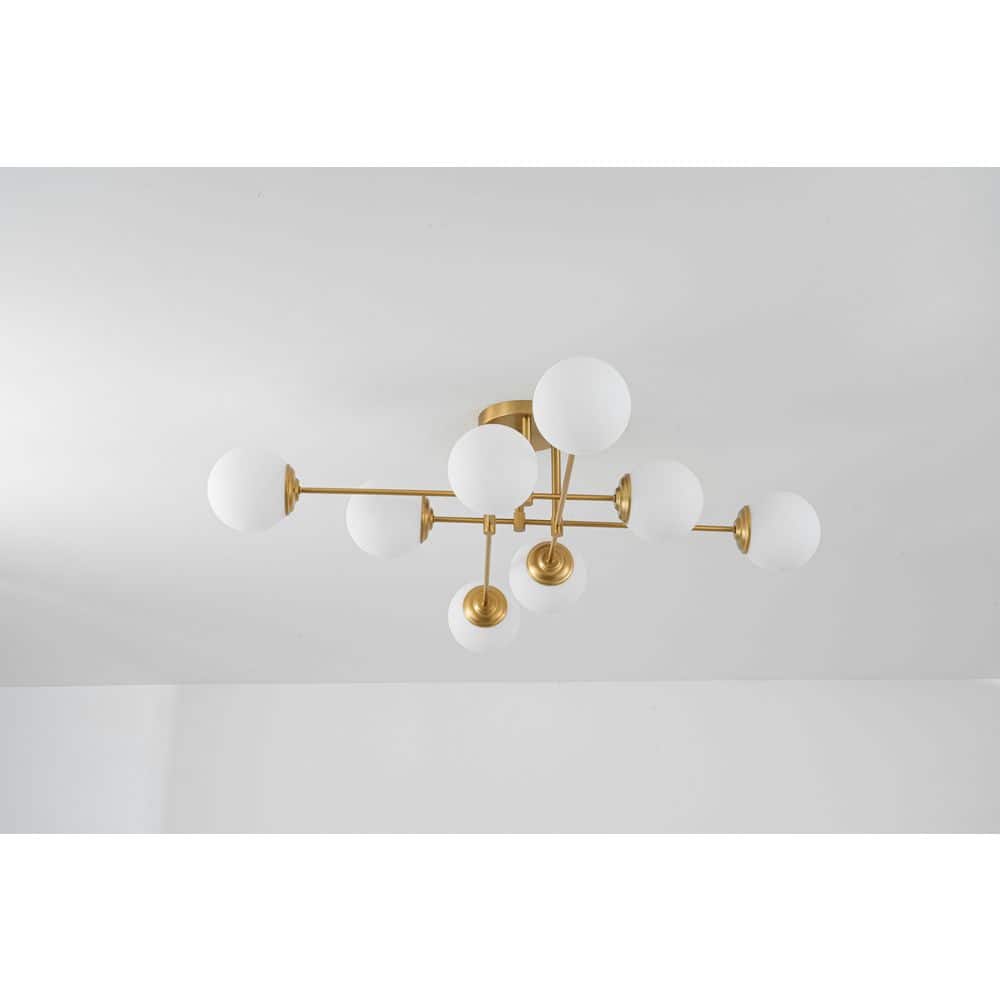 Ceder 8-Light 41.3 in.L Brushed Gold Molecular Semi-Flush Mount with Opal Glass Globes for Living Room and Great Room price history on PriceWatchPro