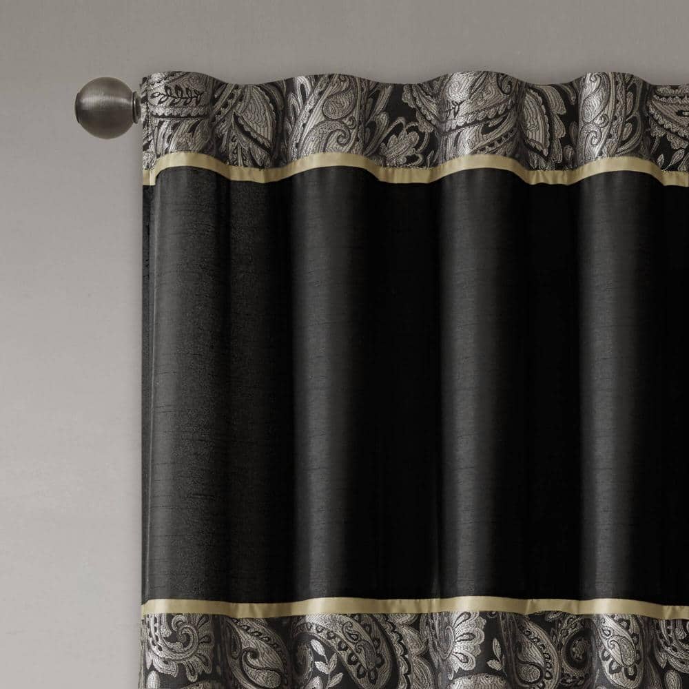 Black Faux Silk Jacquard Paisley Curtain Panels, 50" x 95"
