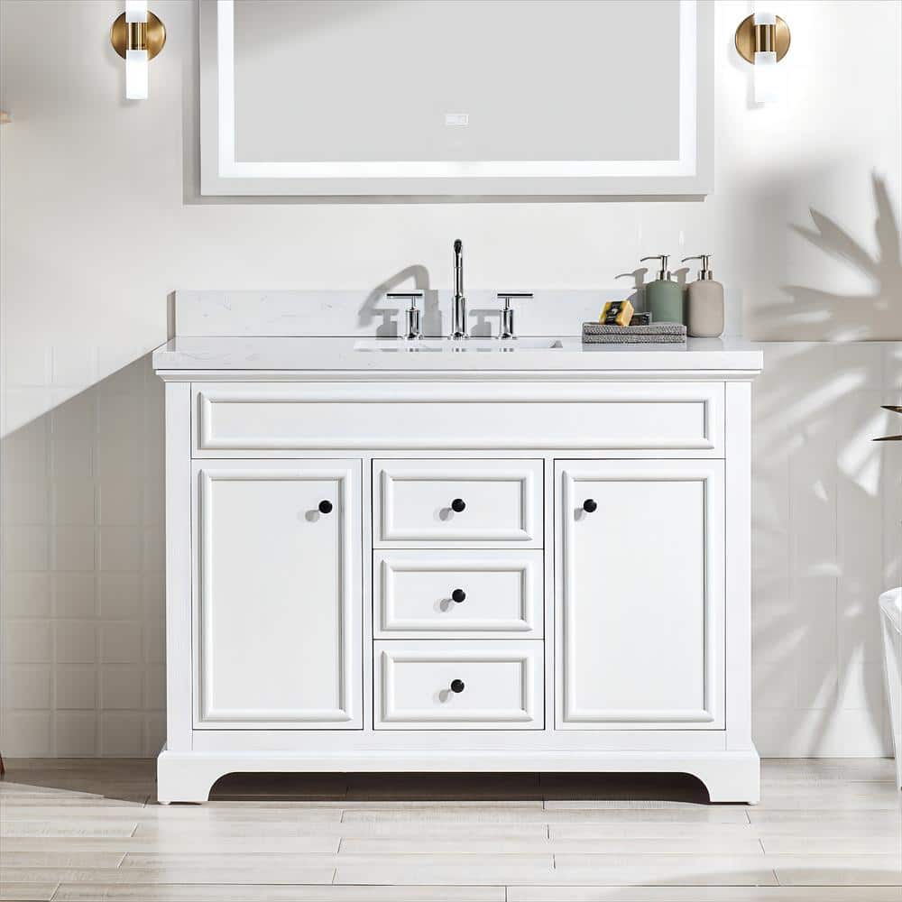 Angeles Home 48 In. X 22 In. D Solid Wood Bath Vanity,white With 