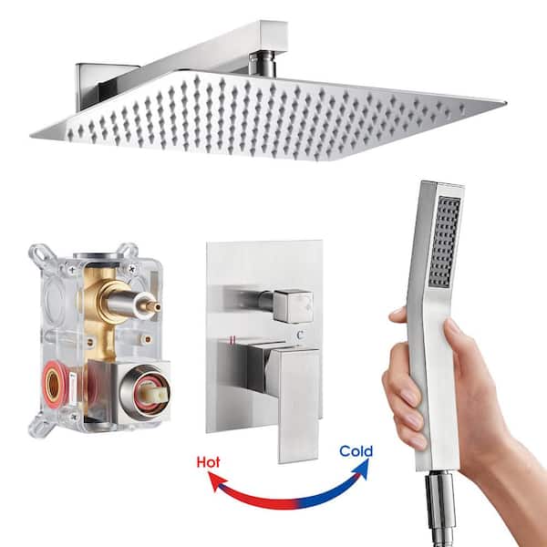 Rainfull 1-Spray with Valve 1.8 GPM 10 in. Handheld Shower Faucet Adjustable Heads Dual Shower Heads in Brushed Nickel