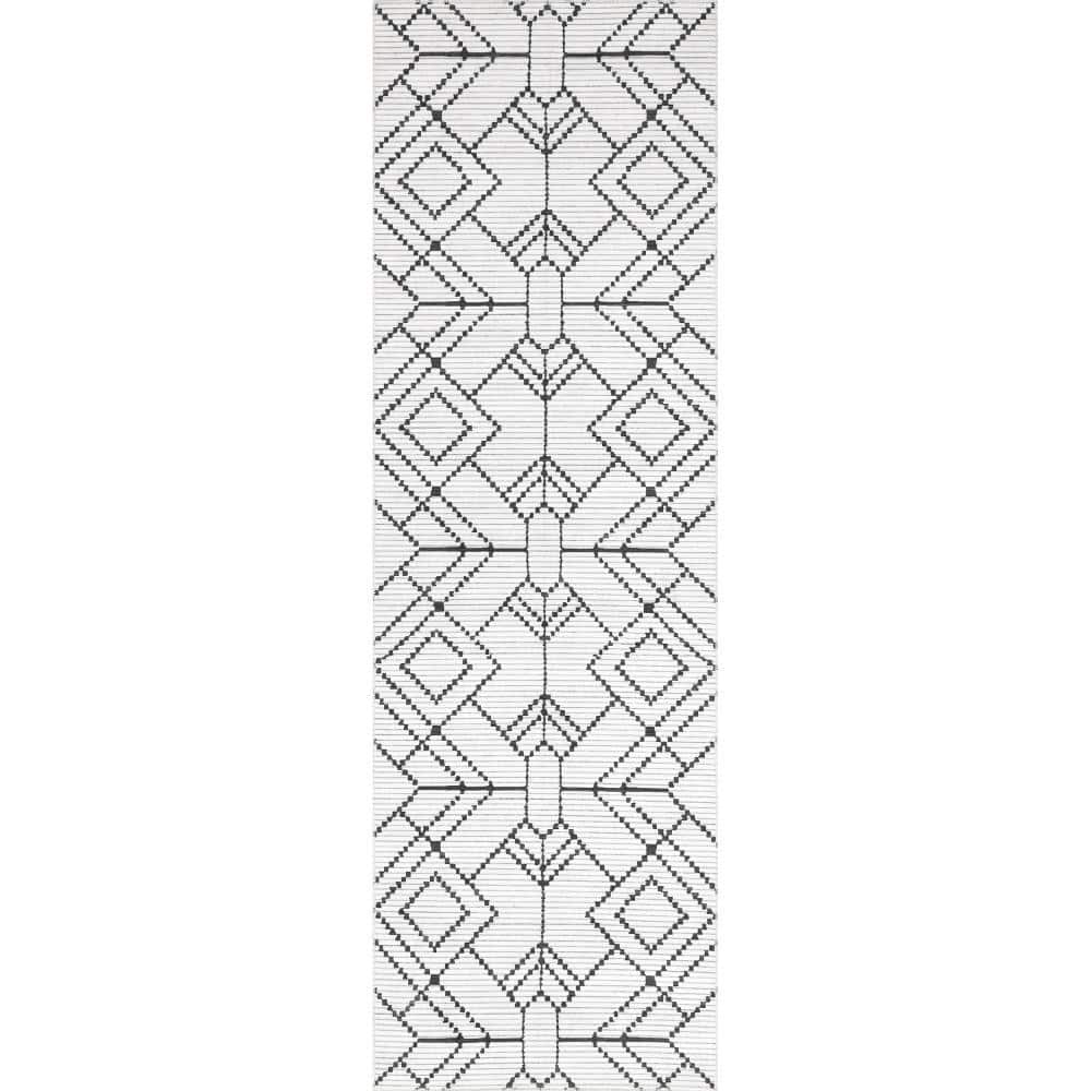 nuLOOM Echo Multi Diamond Machine Washable Ivory 3 ft. x 8 ft. Modern