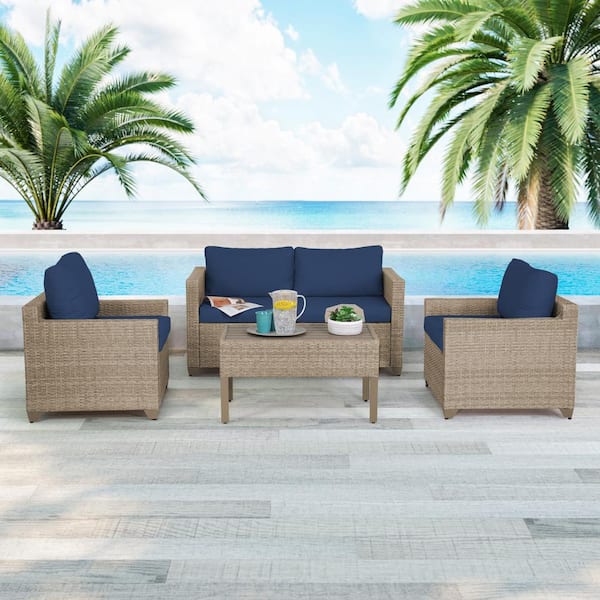 TK CLASSICS Maui 5-Piece Metal Patio Conversation Set with Cobalt Cushions