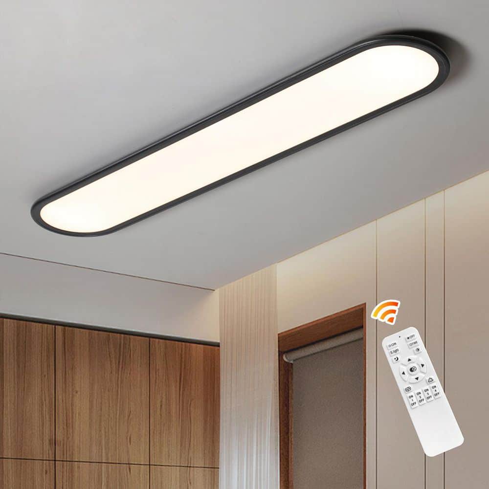 Genoci 47.2 in. 50-Watt Modern Black Simple Dimmable Integrated LED Flush Mount with White Acrylic Shade and Remote Included YH2186-120B
