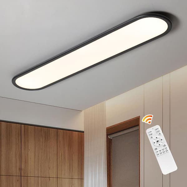 47.2 in. 50-Watt Modern Black Simple Dimmable Integrated LED Flush Mount with White Acrylic Shade and Remote Included