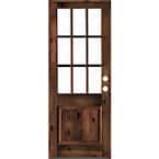 42 in. x 96 in. Rustic Knotty Alder Red Mahogany Stain Left-Hand Clear Low-E Glass 9-Lite Wood Single Prehung Front Door