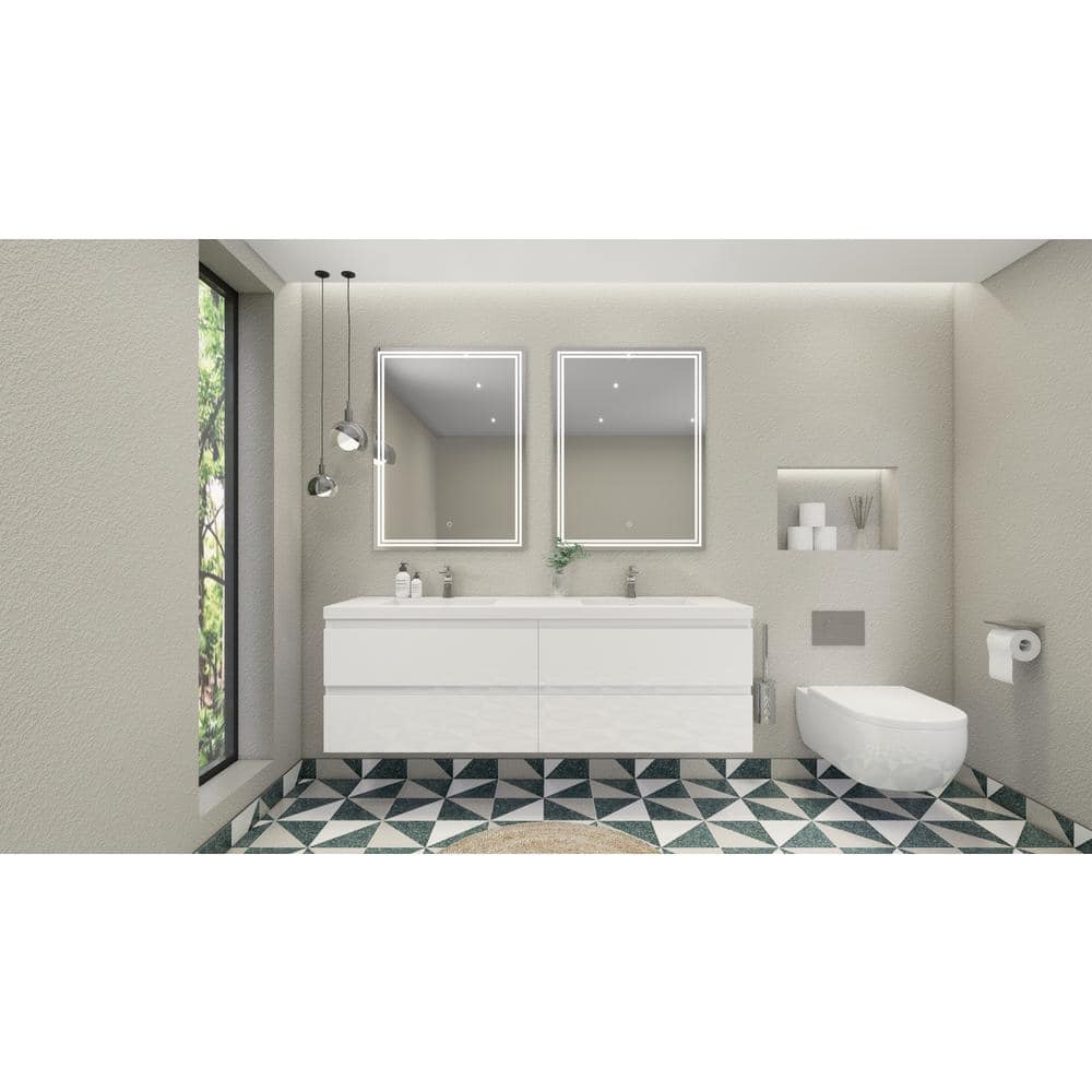 Bohemia 72 in. W Bath Vanity in High Gloss White with Reinforced Acrylic Vanity Top in White with White Basins -  Moreno Bath, MOB60D-GW