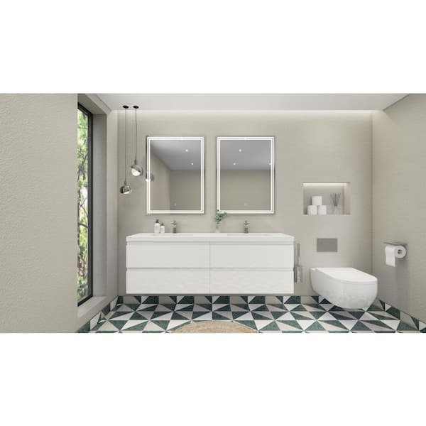 Unbranded Bohemia 72 in. W Bath Vanity in High Gloss White with Reinforced Acrylic Vanity Top in White with White Basins