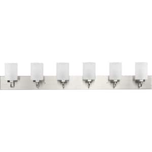 Merry Collection 48 in. 6-Light Brushed Nickel and Etched Glass Transitional Style Bath Vanity Wall Light