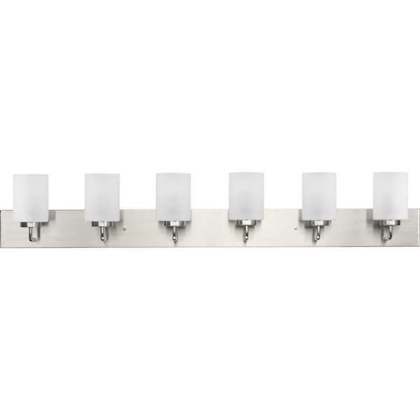 Progress Lighting Merry Collection 48 in. 6-Light Brushed Nickel and Etched Glass Transitional Style Bath Vanity Wall Light