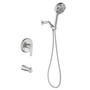 Single Handle 7-Spray Tub and Shower Faucet 1.8 GPM Brass Wall Mount Shower System Kit in. Brushed Nickel Valve Included