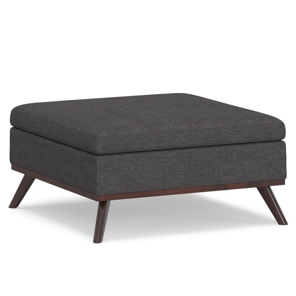 Slate Gray Linen Mid-Century Modern Storage Ottoman