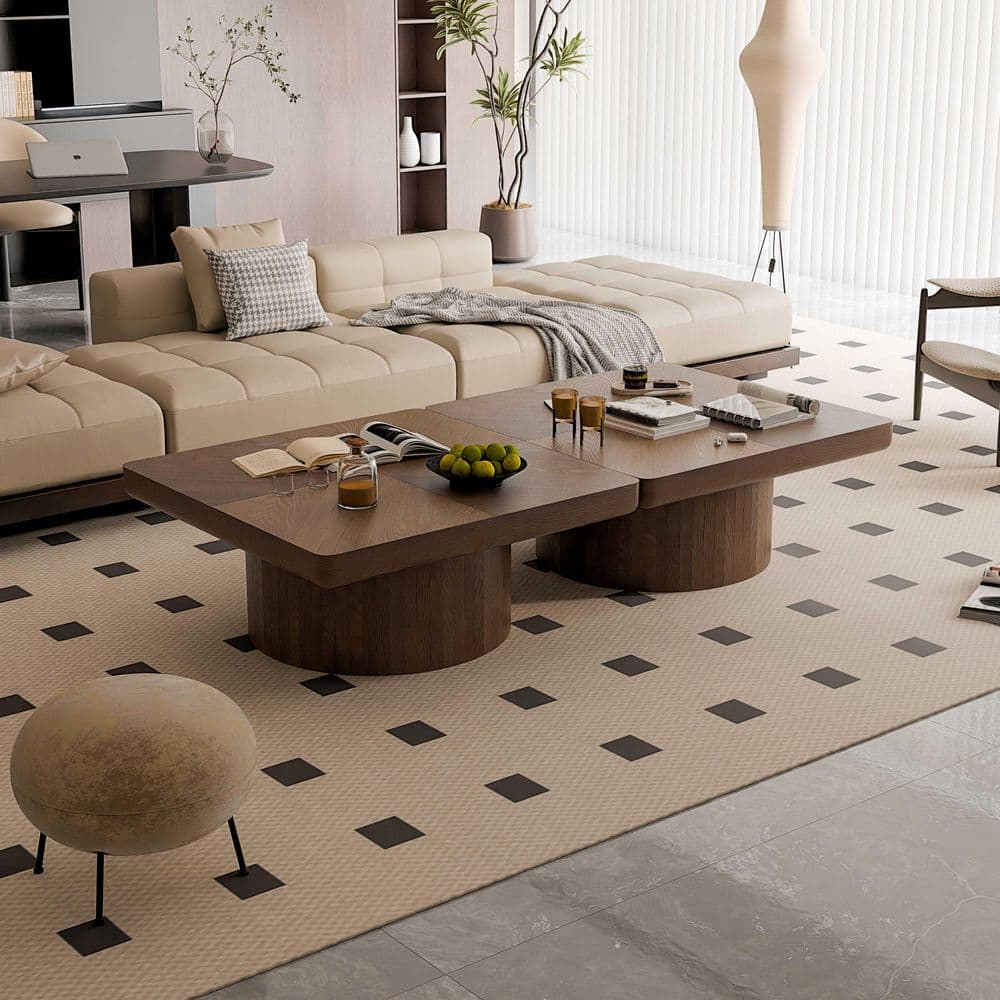 34.6 in. Walnut Square Wood Coffee Table with Pedestal