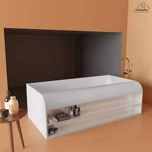 69 in. 36 in. Stone Resin Soaking Solid Surface Bathtub in Matte White with Standing Faucet in Brushed Brass