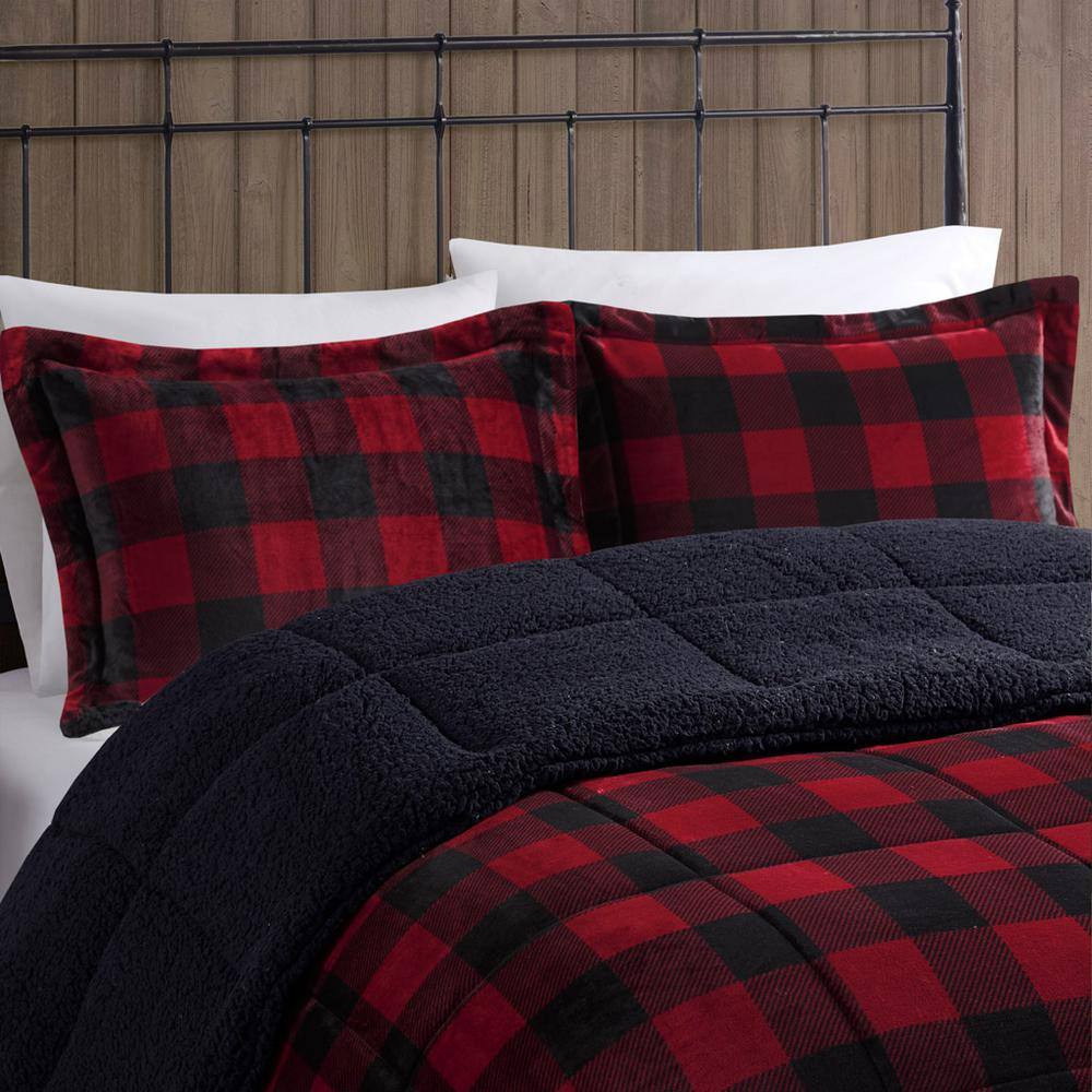 Full Red and Black Buffalo Check Down Alternative Bedspread Set