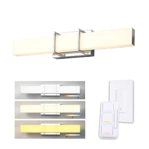 Horizon 24 in. 1-Light Silver LED Integrated Vanity Light with Frosted Acrylic Diffuser and Wall Mounted Dimmer Remote