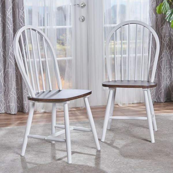 White Rubber Wood Armless Spindle Back Dining Chair Set of 2