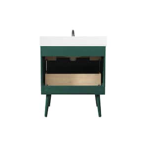 30 in. W Single Bath Vanity in Green with Engineered Stone Vanity Top in Ivory with White Basin with Backsplash