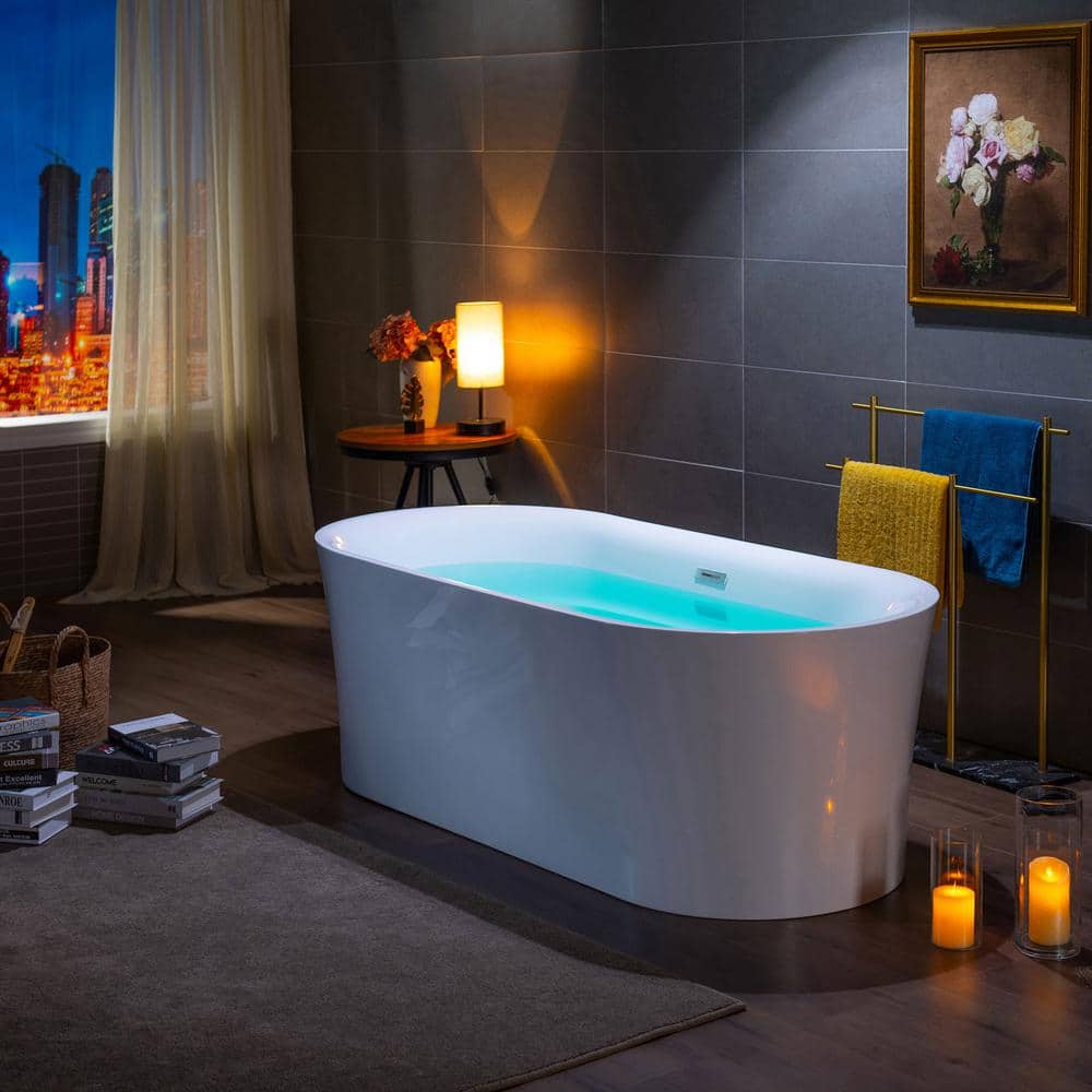 White Acrylic Freestanding Oval Soaking Bathtub