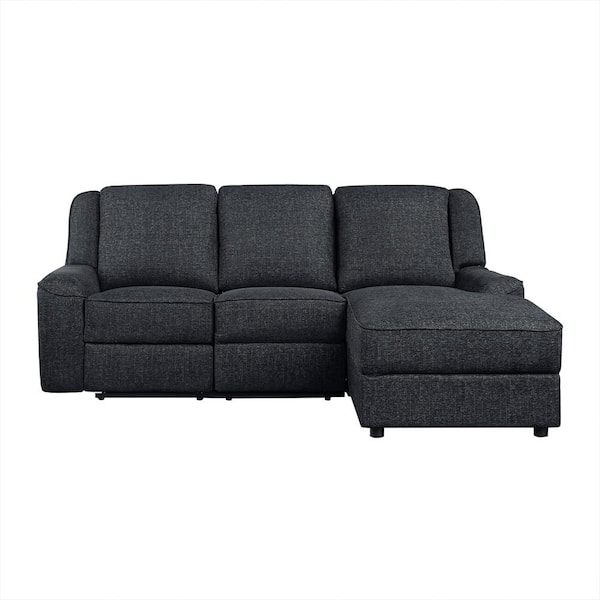 Lazzara Selles 89.5 in. Straight Arm 2-piece Chenille Reclining Sectional Sofa iN Ebony with Right Chaise