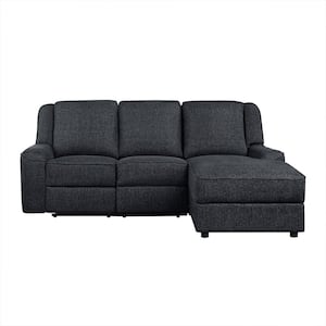 Selles 89.5 in. Straight Arm 2-piece Chenille Reclining Sectional Sofa iN Ebony with Right Chaise