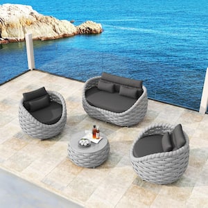 Gray 4-Piece Aluminum Outdoor Patio Conversation Sets Outdoor Sofa Sets with Dark Gray Cushions