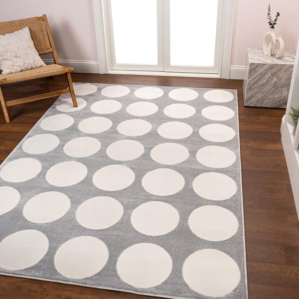 JONATHAN Y Adrian Modern Geometric Circle Dot High-Low Light Gray/Cream 3 ft. x 5 ft. Area Rug