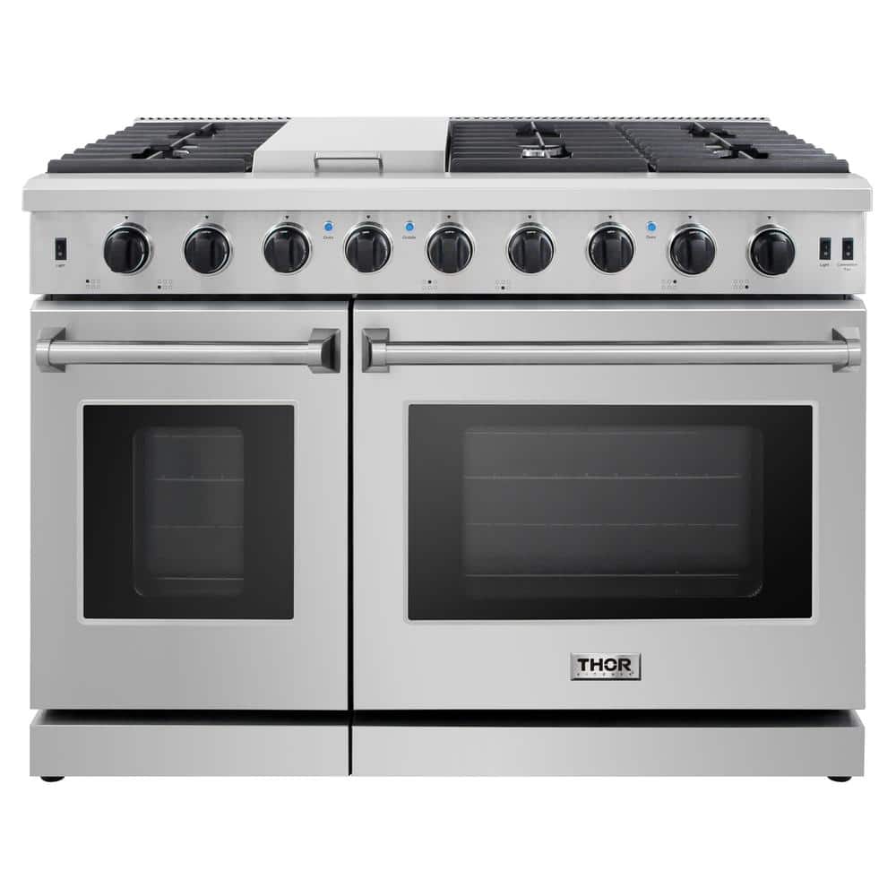 Nieuwheid halfgeleider PapoeaNieuwGuinea Thor Kitchen 48 in. 6.8 cu. ft. Double Oven Gas Range in Stainless Steel  with Griddle and 6-Burners LRG4807U - The Home Depot