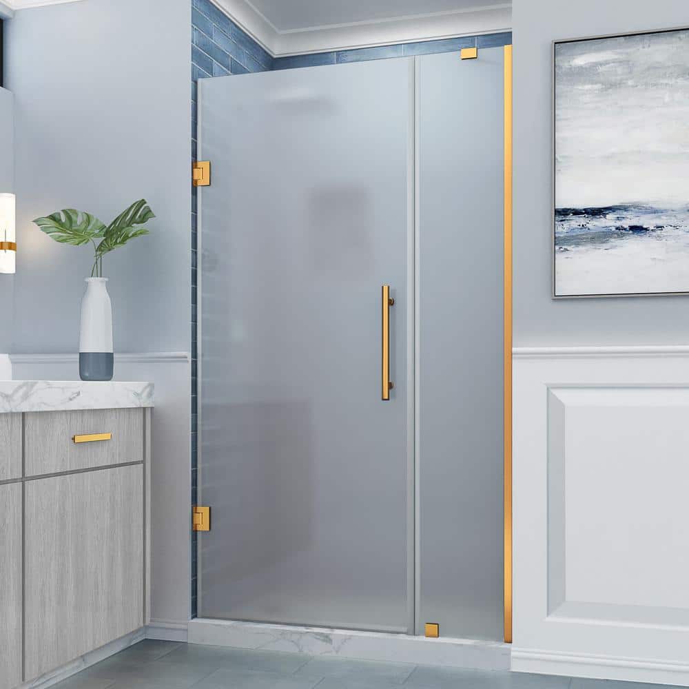 Belmore 38.25 - 39.25 in. W x 72 in. H Frameless Pivot Shower Door Frosted Glass in Brushed Gold price history on PriceWatchPro