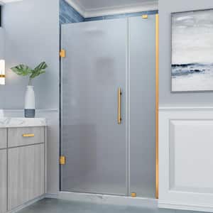 Belmore 42.25 in. to 43.25 in. W x 72 in. H Frameless Pivot Shower Door Frosted Glass in Brushed Gold