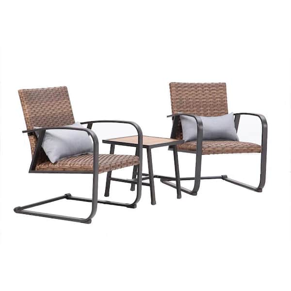 Anvil 3-Piece All Weather Wicker Patio Conversation Set Outdoor Lounger Chair with Coffee Table and Lumbar Pillow