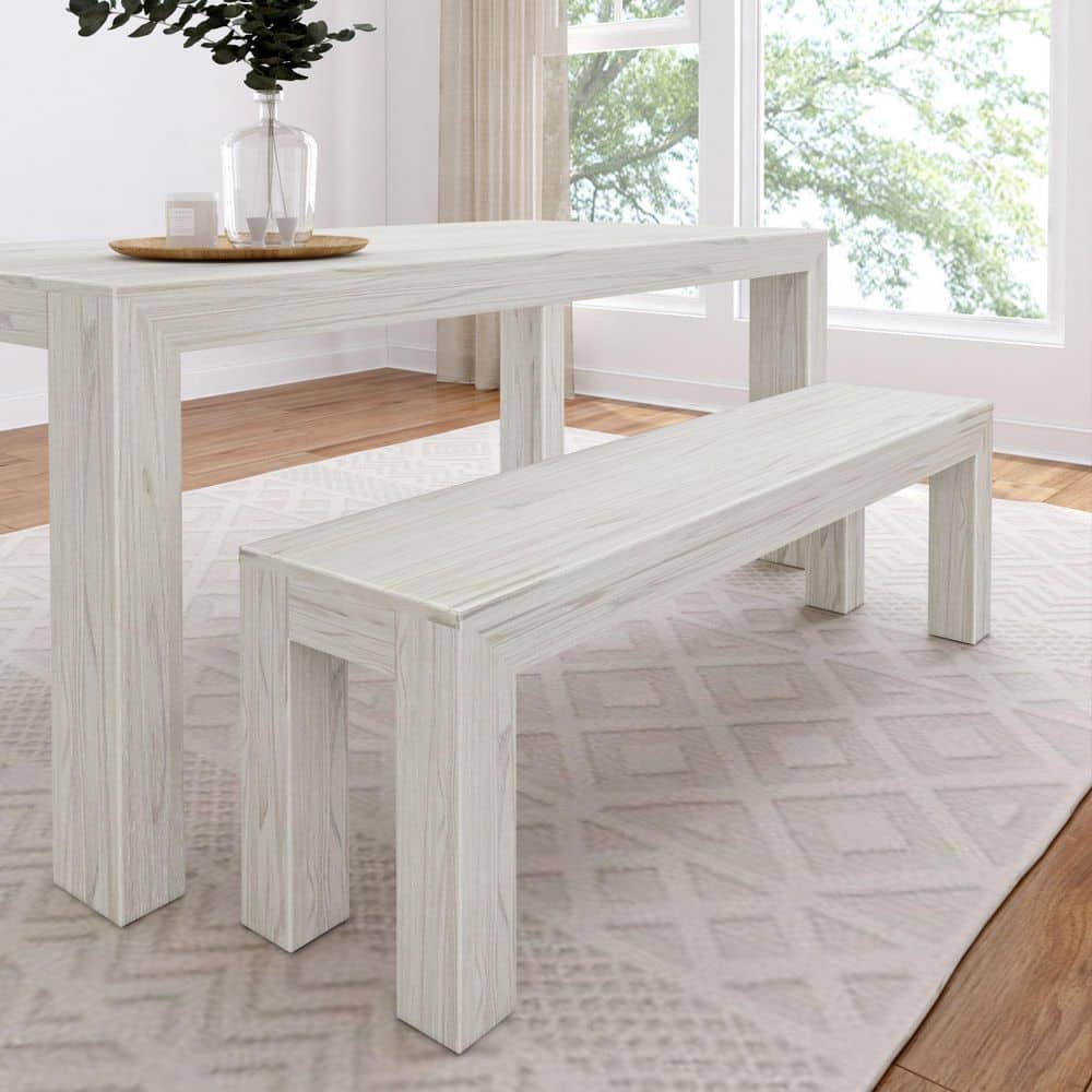 Modern 61 in. White Sand Wirebrush Dining Bench price history on PriceWatchPro