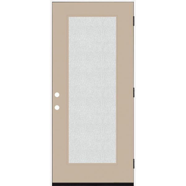 Steves & Sons Legacy 36 in. x 80 in. Full Lite Rain Glass LHOS Primed Sandstone Finish Fiberglass Prehung Front Door