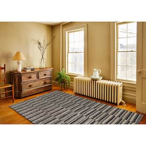 Black 5 ft. x 8 ft. Rectangle Striped Jute, Cotton Area Rug