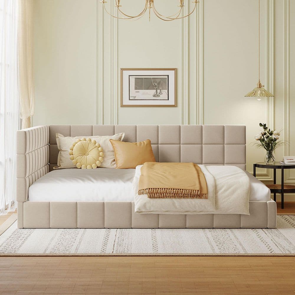 Gwendolyn Beige Full Size Wood Frame Velvet Upholstered Daybed price history on PriceWatchPro