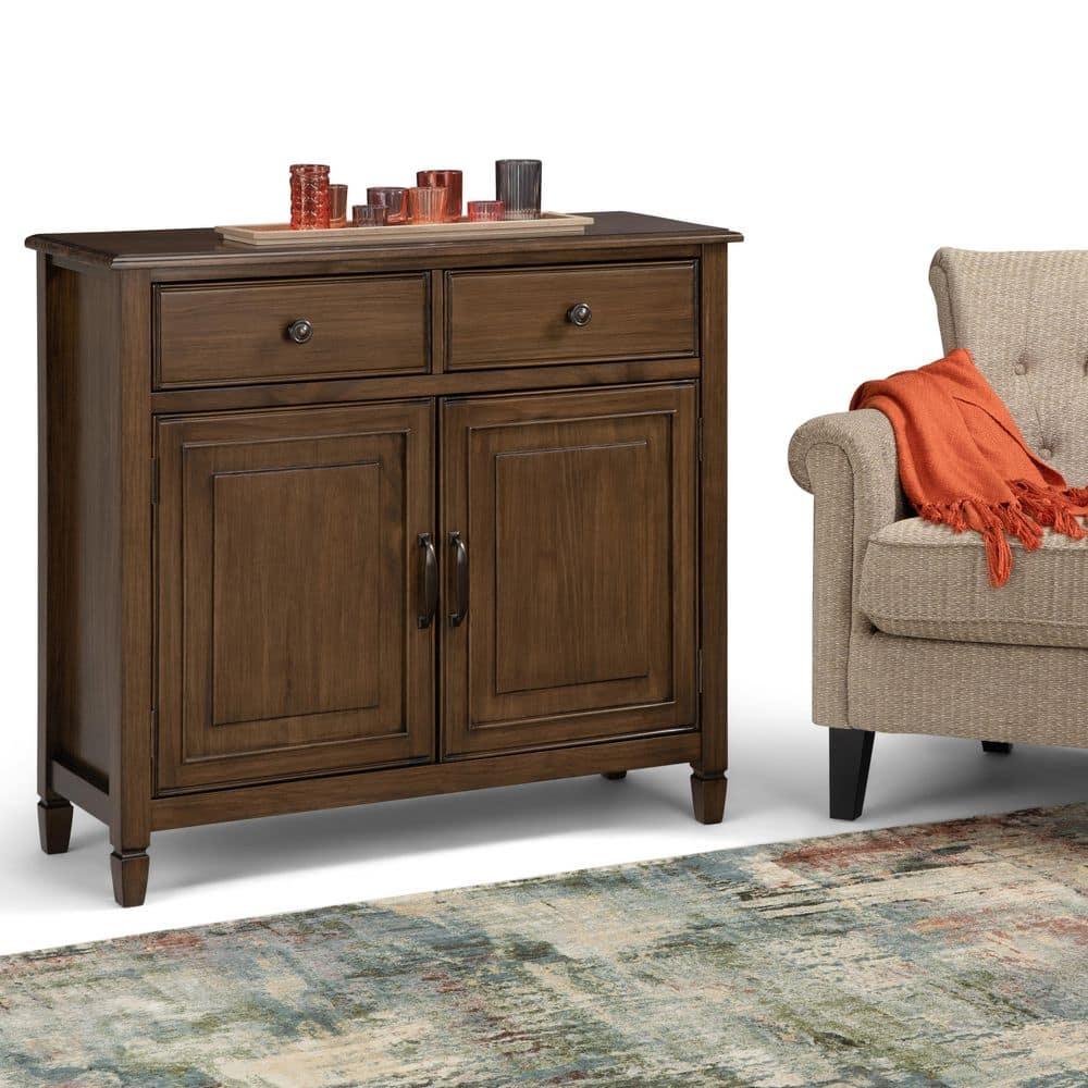 Rustic Natural Aged Brown Pine Accent Cabinet with Adjustable Shelving