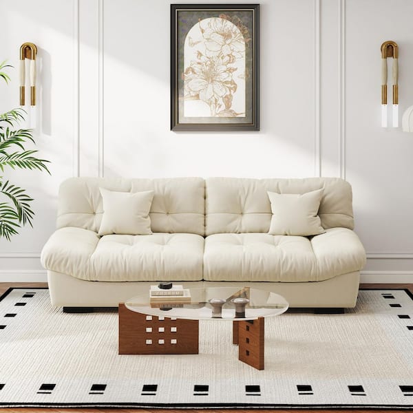 89 in. Square Arm Suede Rectangle 3 Seater Couch Sofa with Cat Scratch-Resistant Fabric, Deep Seat in Beige