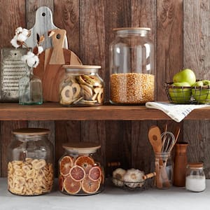 4-Piece European Glass Canister Set with Acacia Wood Lids